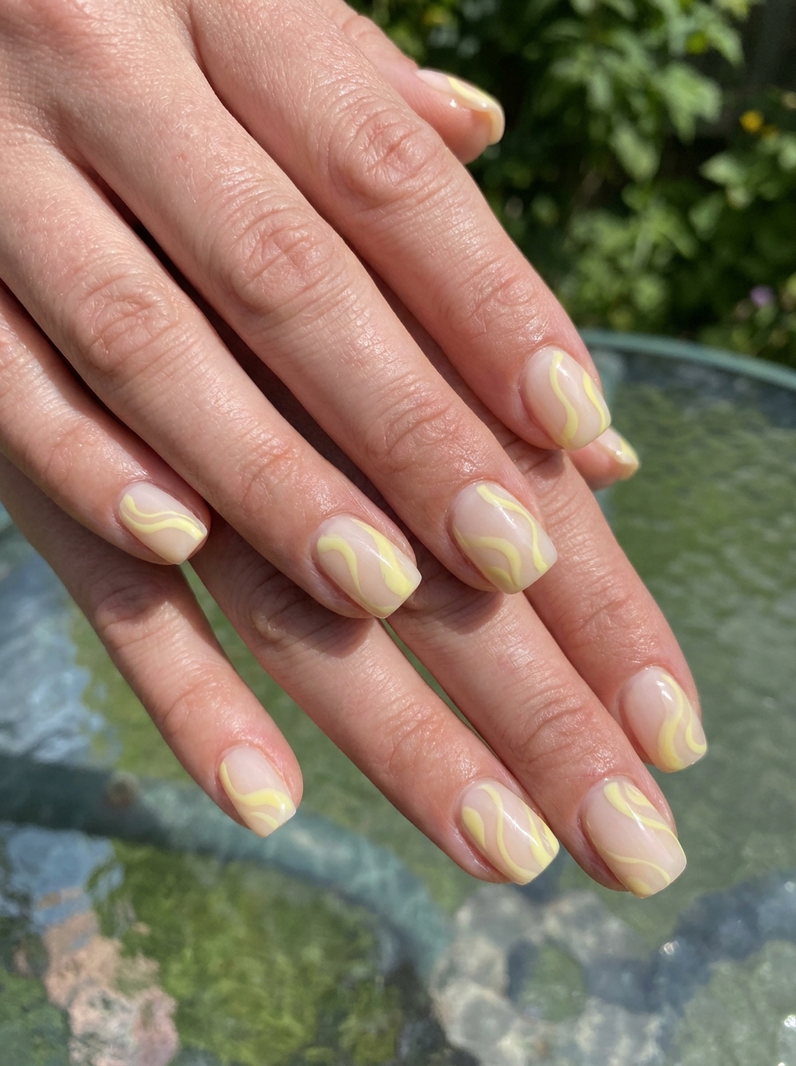Lemon Swirl Square Nails